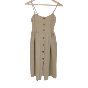 Sage Green Spaghetti Strap A-Line Dress w|brown button accents
